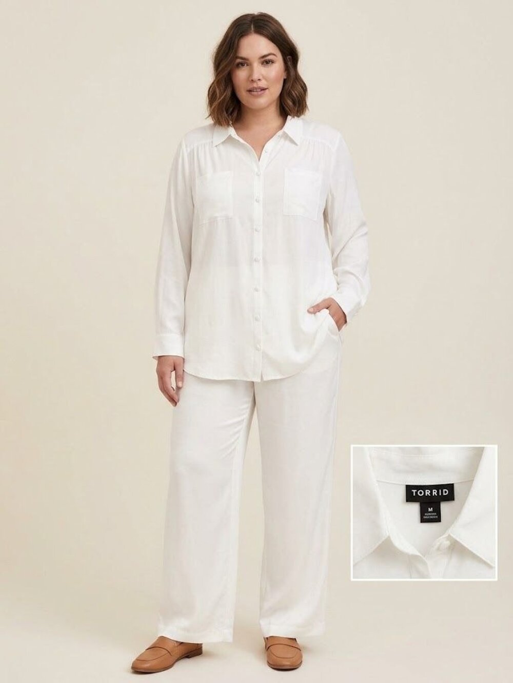 Torrid Womens White Button Front Blouse Size 4 4X Long Sleeve Workwear Shirt